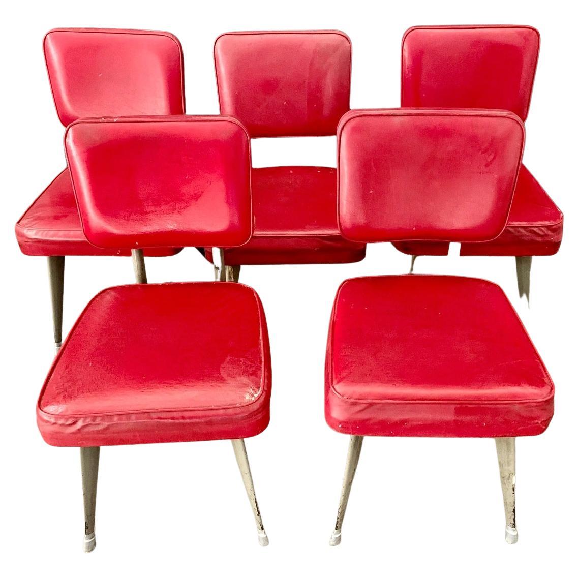 Set of 5 Mid Century Italian Industrial Desing Metal and Red Chairs For Sale