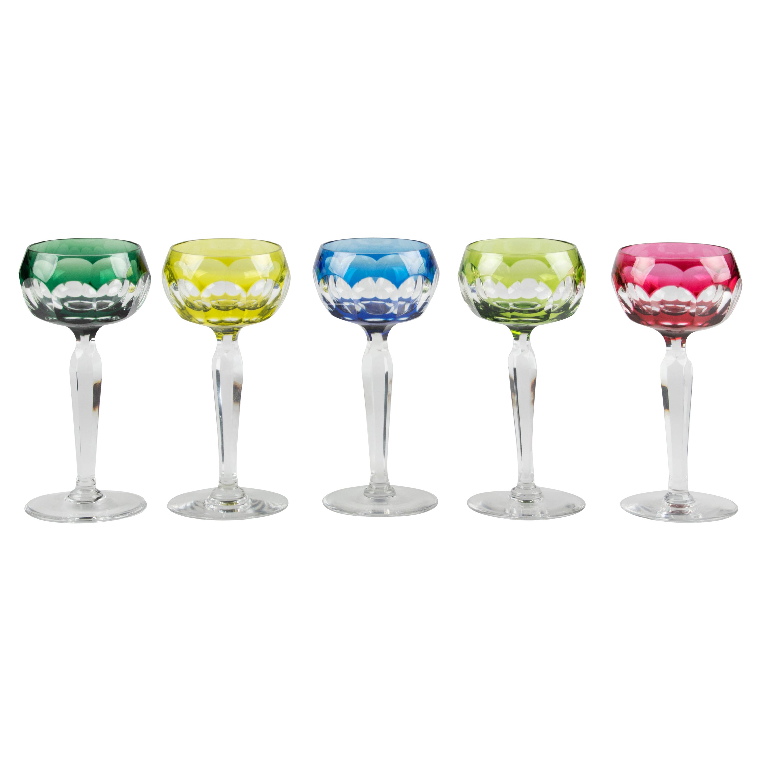 Set of 5 Mid-Century Modern Crystal Wine Glasses by Val Saint Lambert