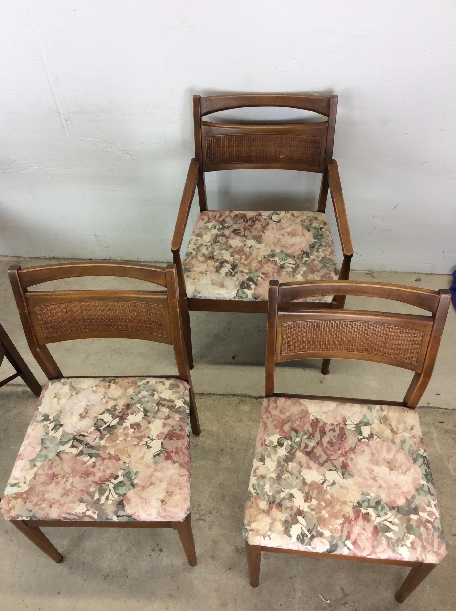Satz von 5 Mid Century Modern Dining Chairs mit Caned Back & Vintage Polstermöbel (amerikanisch) im Angebot