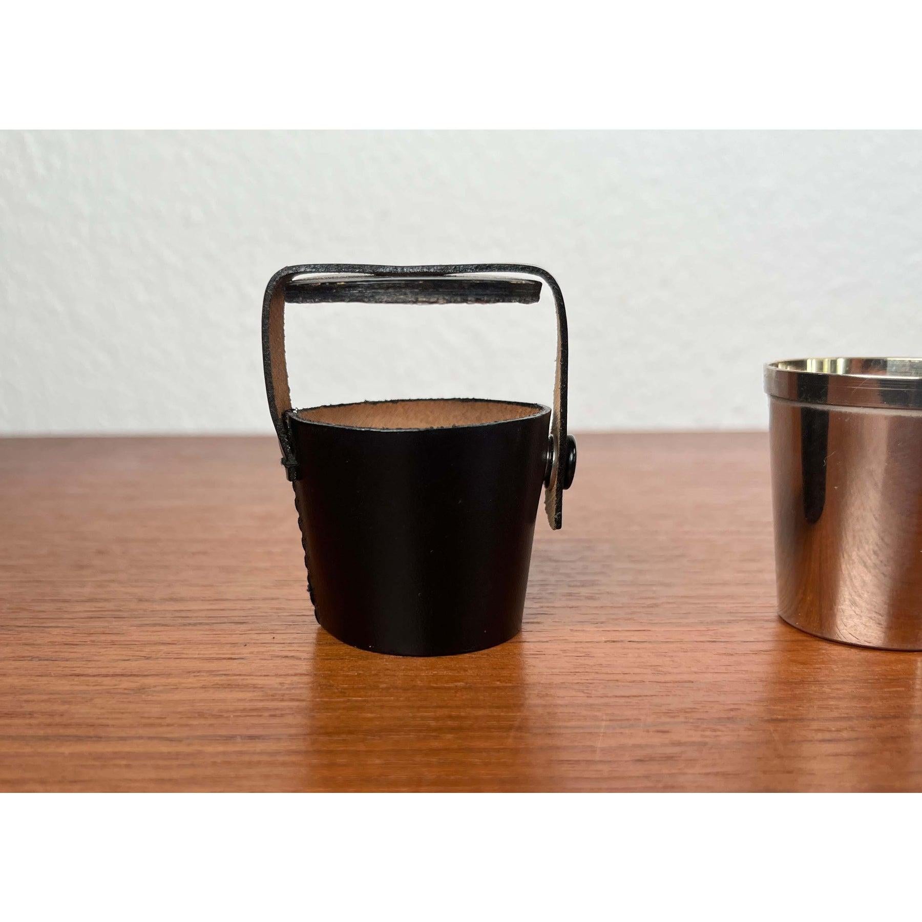 Set of 5 Mid-Century Modern German Metal and Leather Shot Cups, 1960s For Sale 6