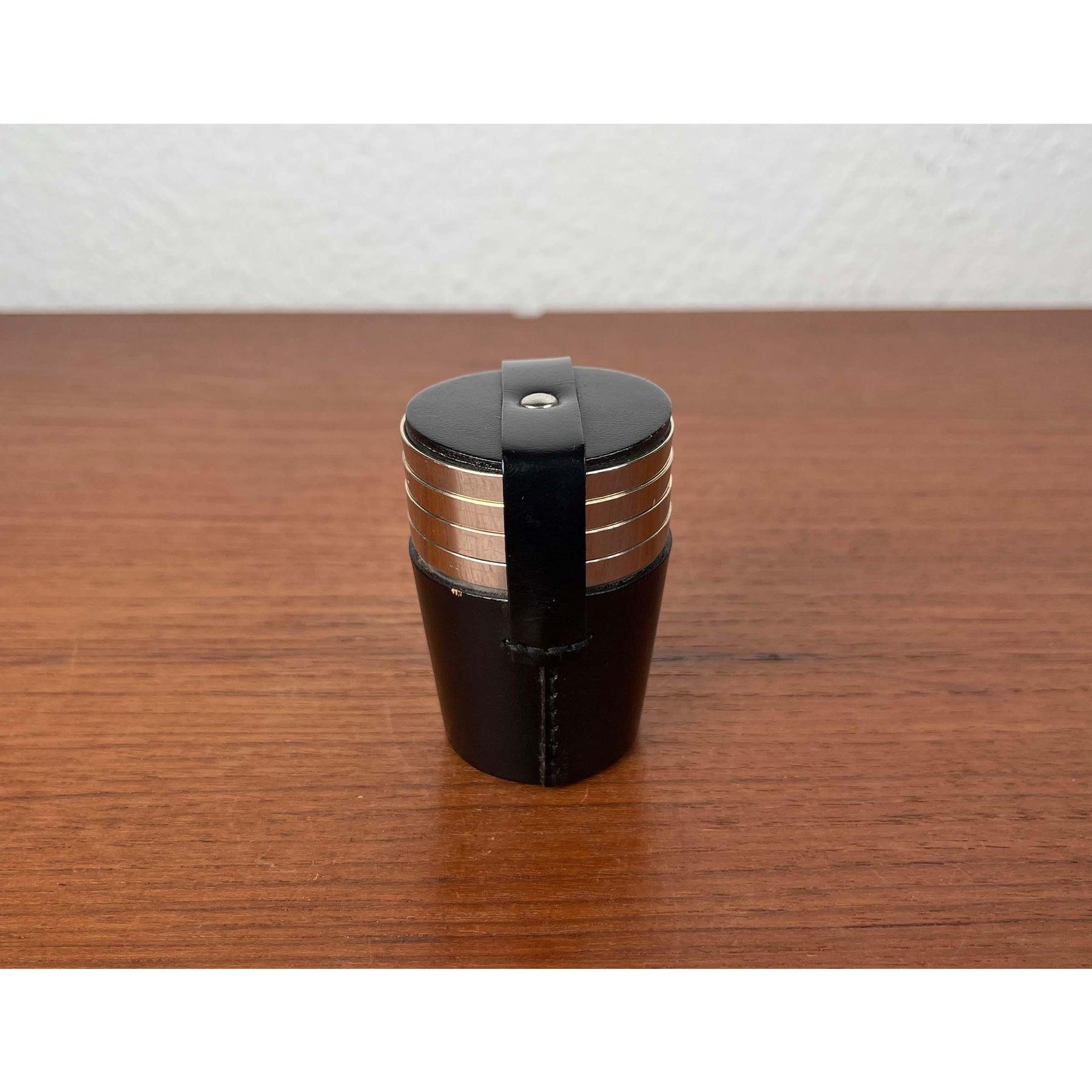 Set of 5 Mid-Century Modern German Metal and Leather Shot Cups, 1960s For Sale 7