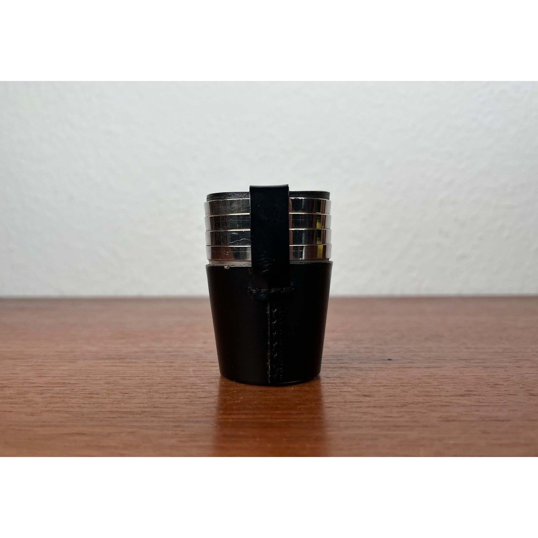 Set of 5 Mid-Century Modern German Metal and Leather Shot Cups, 1960s For Sale 8