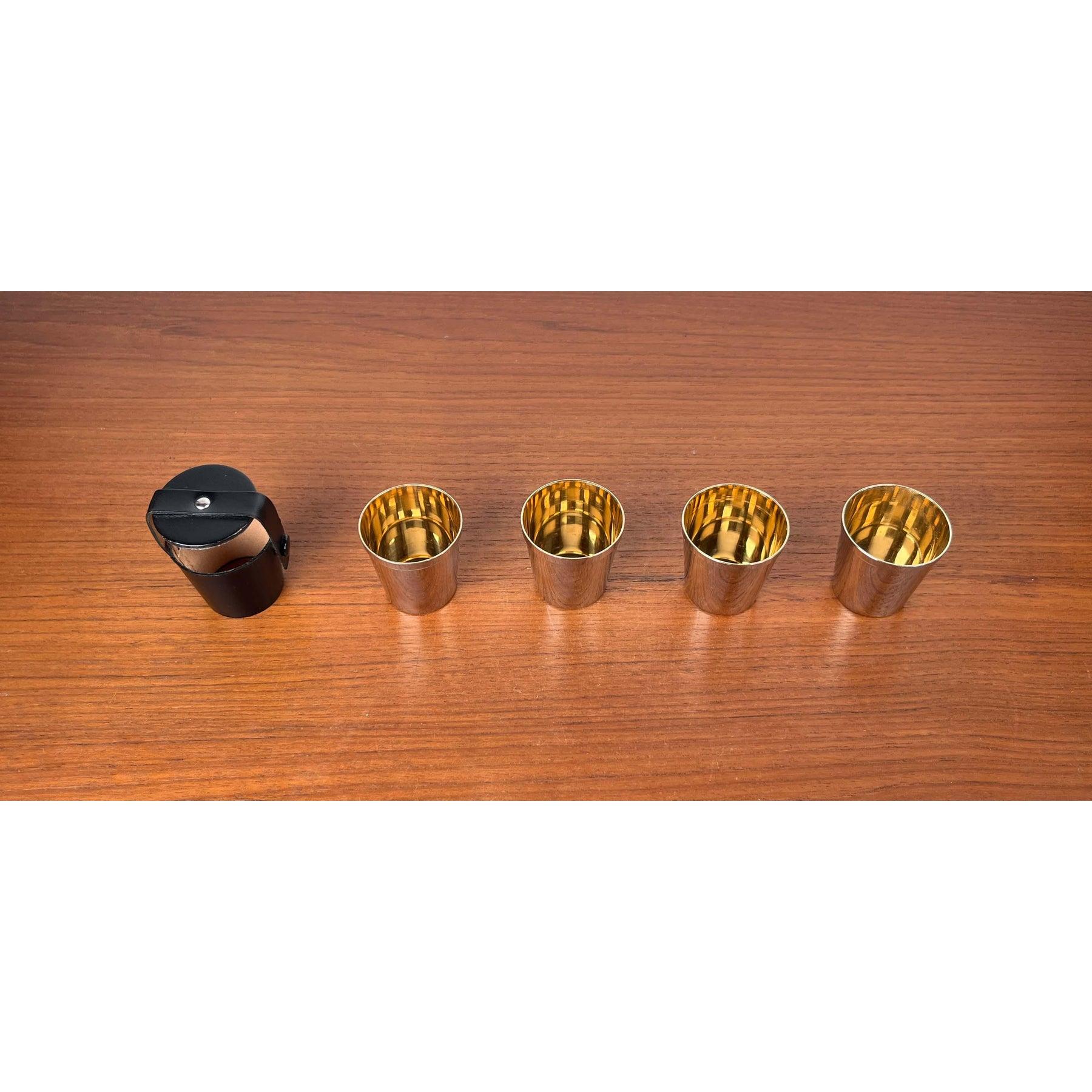 Set of 5 Mid-Century Modern German Metal and Leather Shot Cups, 1960s For Sale 11