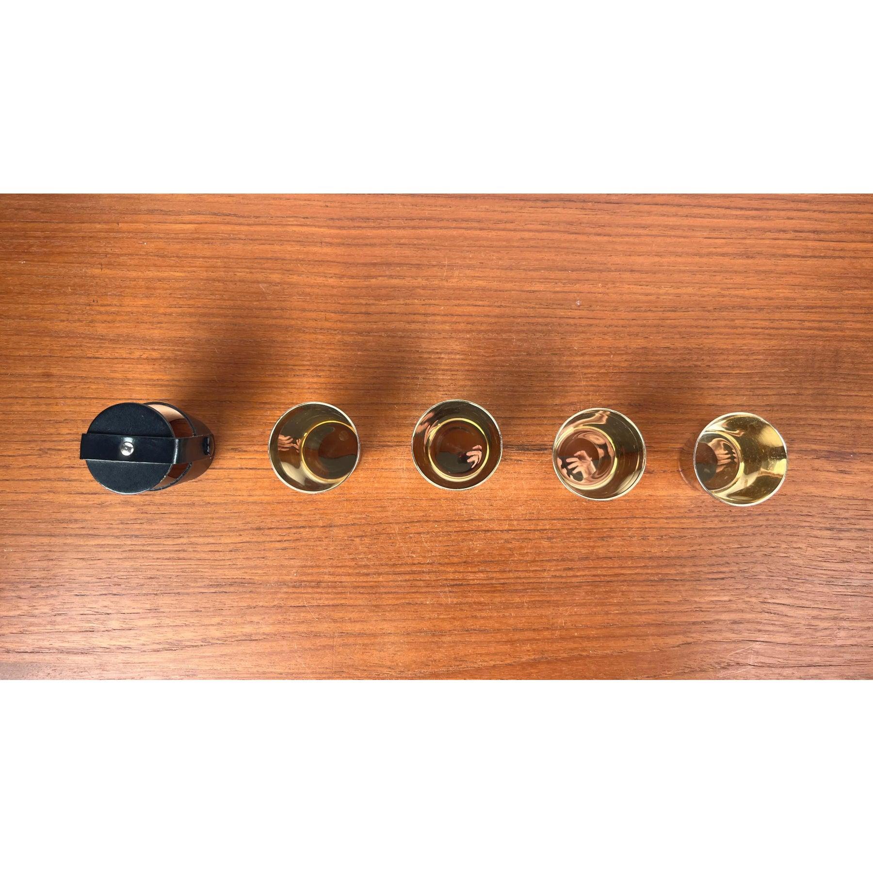 Set of 5 Mid-Century Modern German Metal and Leather Shot Cups, 1960s For Sale 13