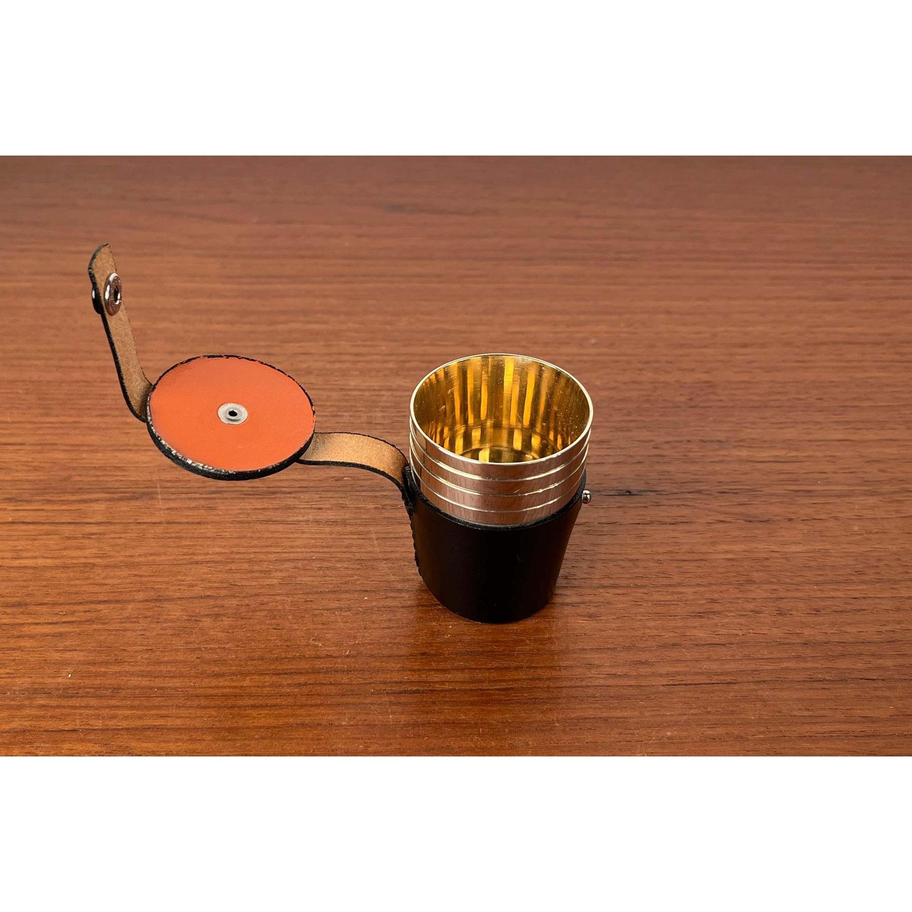 Set of 5 Mid-Century Modern German Metal and Leather Shot Cups, 1960s For Sale 14