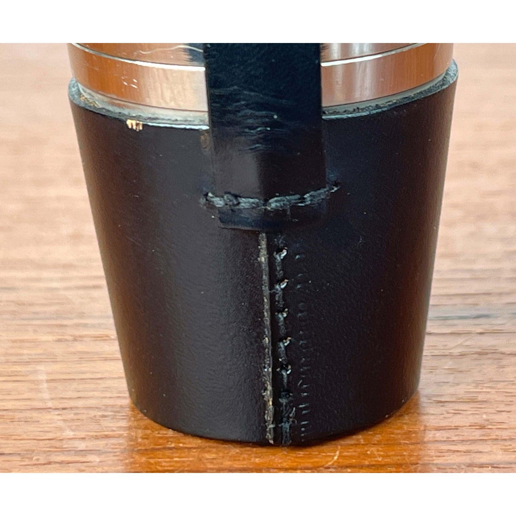 20th Century Set of 5 Mid-Century Modern German Metal and Leather Shot Cups, 1960s For Sale