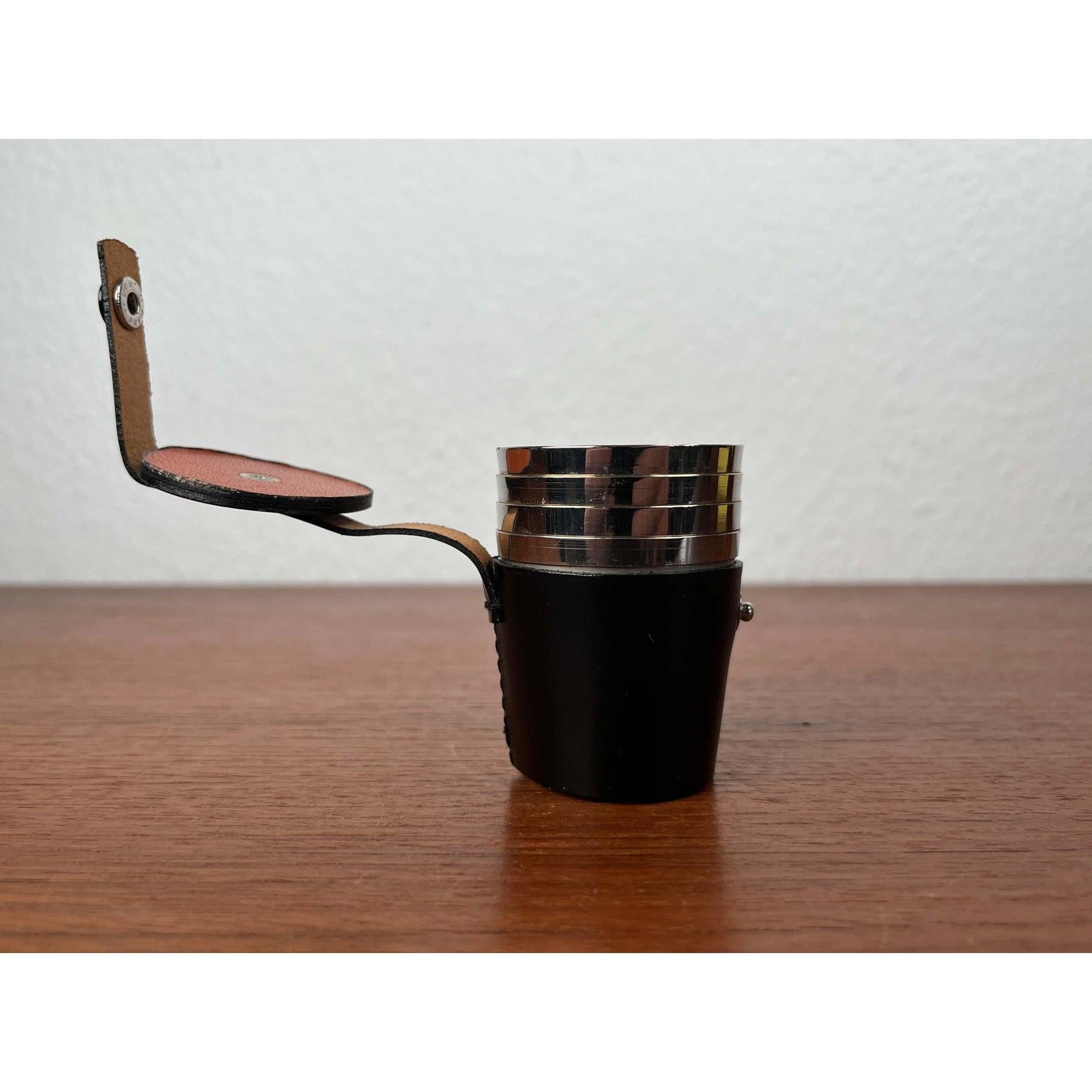 Set of 5 Mid-Century Modern German Metal and Leather Shot Cups, 1960s For Sale 2