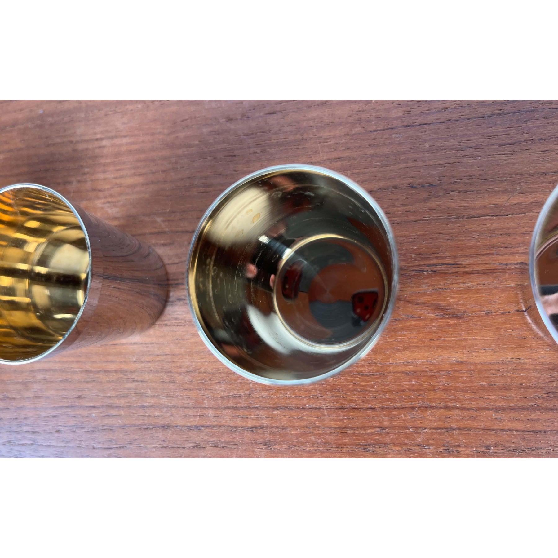 Set of 5 Mid-Century Modern German Metal and Leather Shot Cups, 1960s For Sale 3