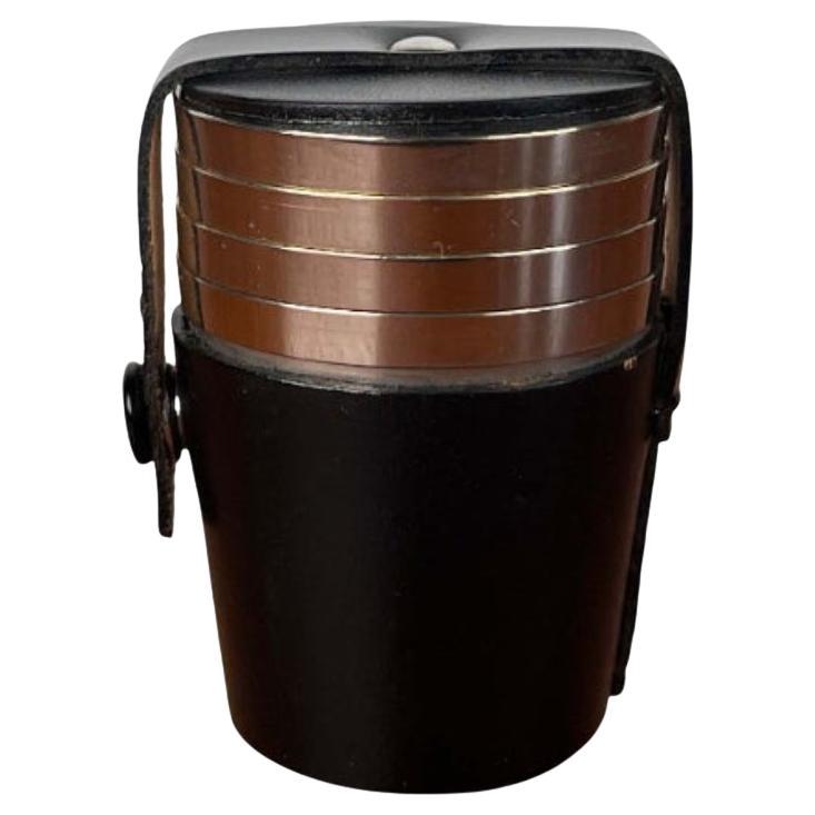 Set of 5 Mid-Century Modern German Metal and Leather Shot Cups, 1960s For Sale