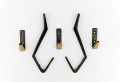 Set of 5 Mid-Century Modern Massive Brass Wall Hooks, Austria, 1960s