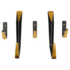 Set of 5 Mid-Century Modern Massive Brass Wall Hooks, Austria, 1960s