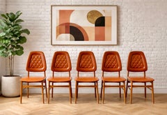 Set of 5 - Mid Century Modern Scandinavian Dining Chairs  Diamond Stitched Upho