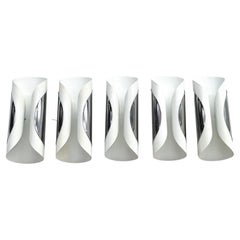 Set of 5 Mid-Century Modern White Metal and Chrome Sconces, Italy, 1970s