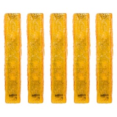 Set of 5 Mid-Century Rectangular Textured Amber Glass Wall Sconces
