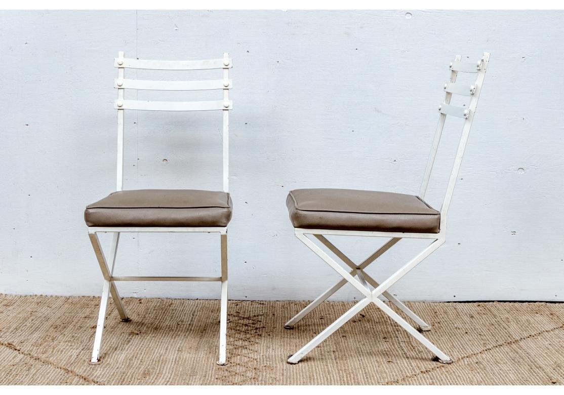 Set Of 5 Mid Century Style Paint Decorated Iron Chairs With Faux Leather Seats For Sale 3