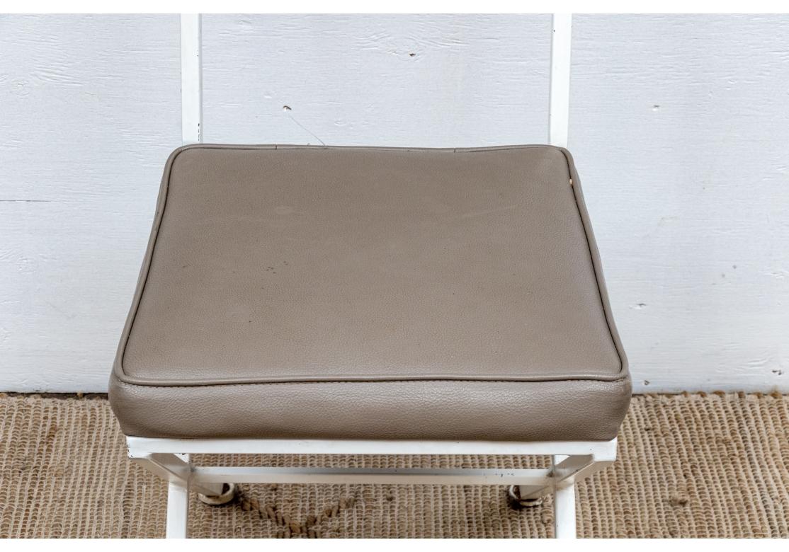 Set Of 5 Mid Century Style Paint Decorated Iron Chairs With Faux Leather Seats For Sale 4