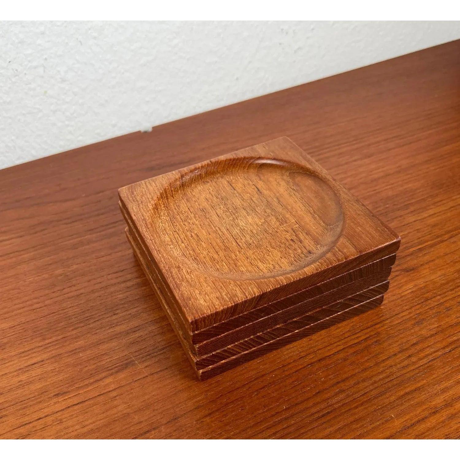 Mid-Century Modern Ensemble de 5 sous-verres en teck du milieu du siècle dernier, années 1960 en vente