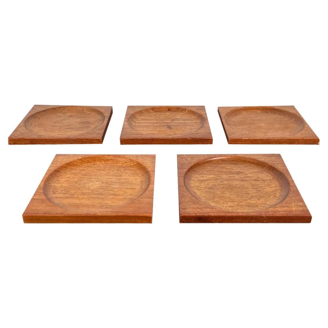Set di 5 sottobicchieri in teak di metà secolo, anni '60