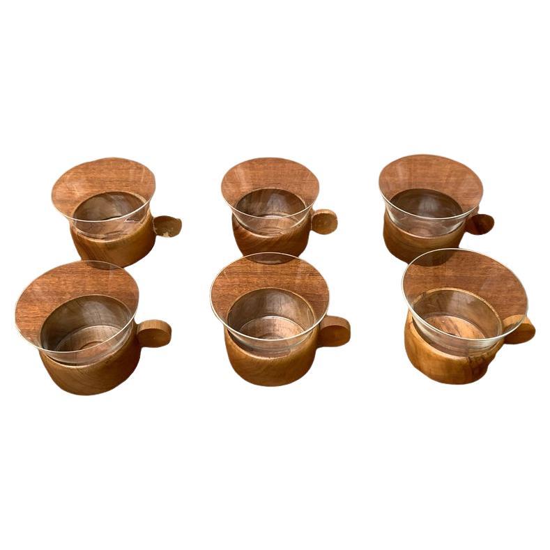 Set of 5 Mid-Century Wooden Tea Glasses, 1960s