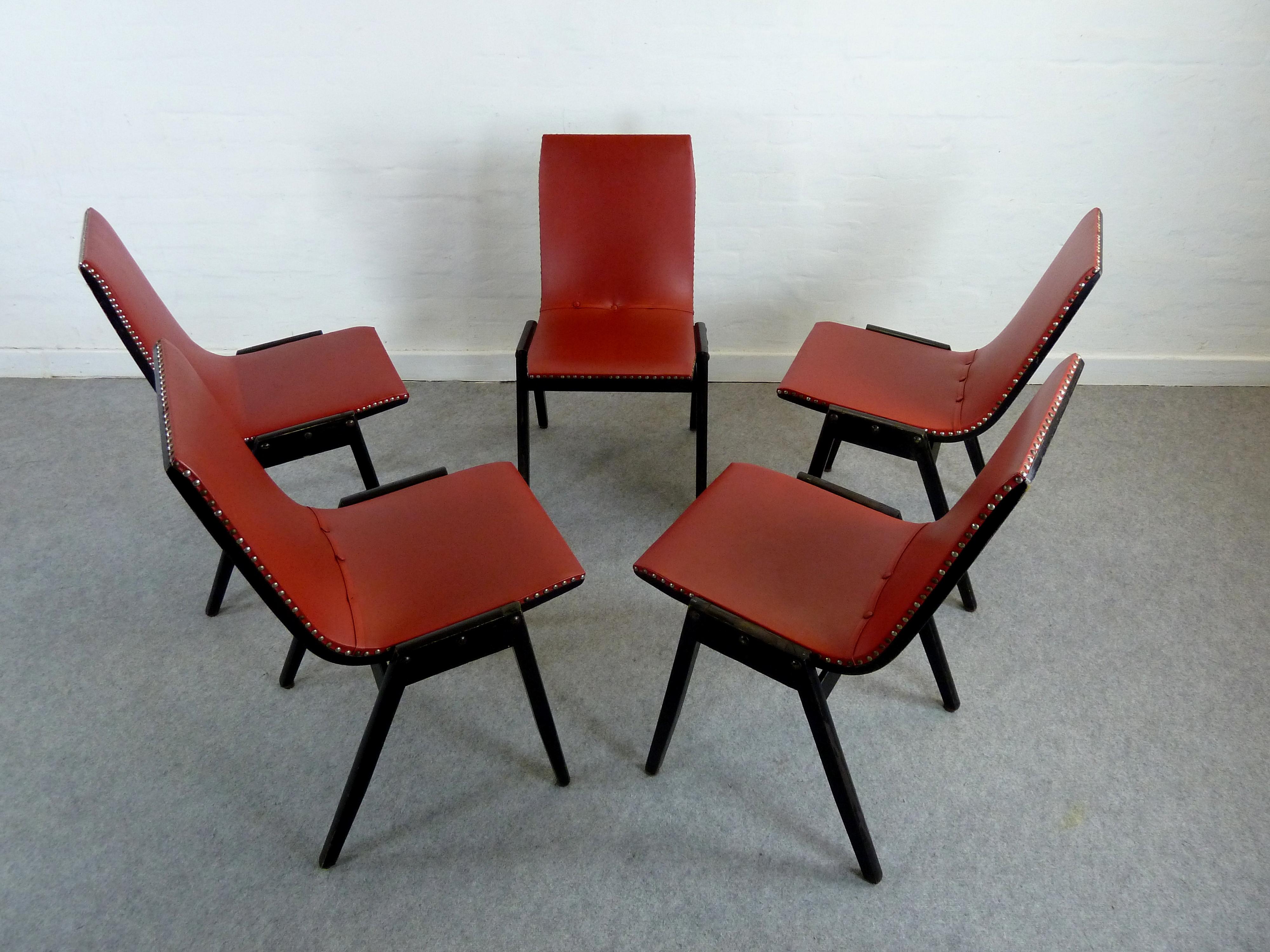 Set of 5 Midcentury Dining Chairs from Austrian Designer Roland Rainer For Sale 7