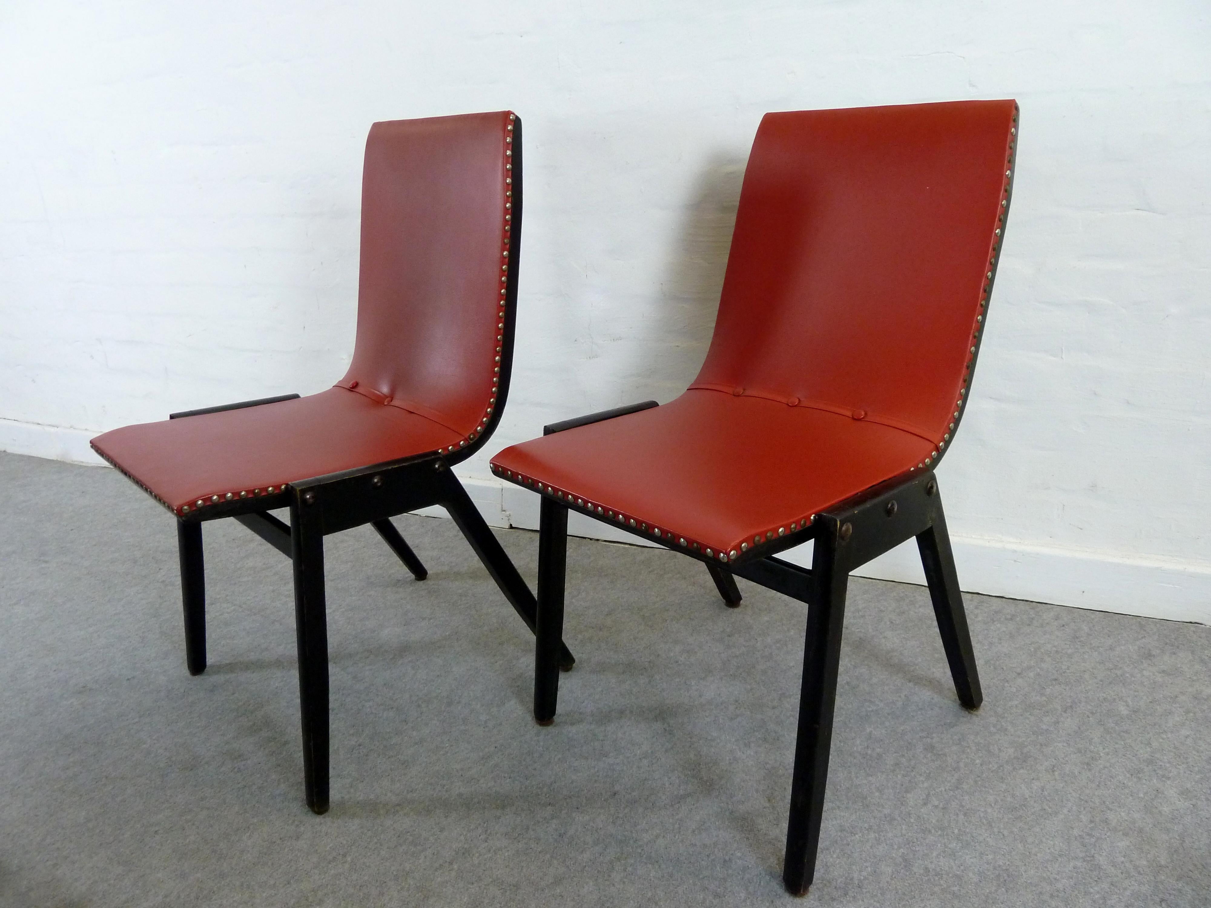 Set of 5 Midcentury Dining Chairs from Austrian Designer Roland Rainer In Distressed Condition For Sale In Halle, DE