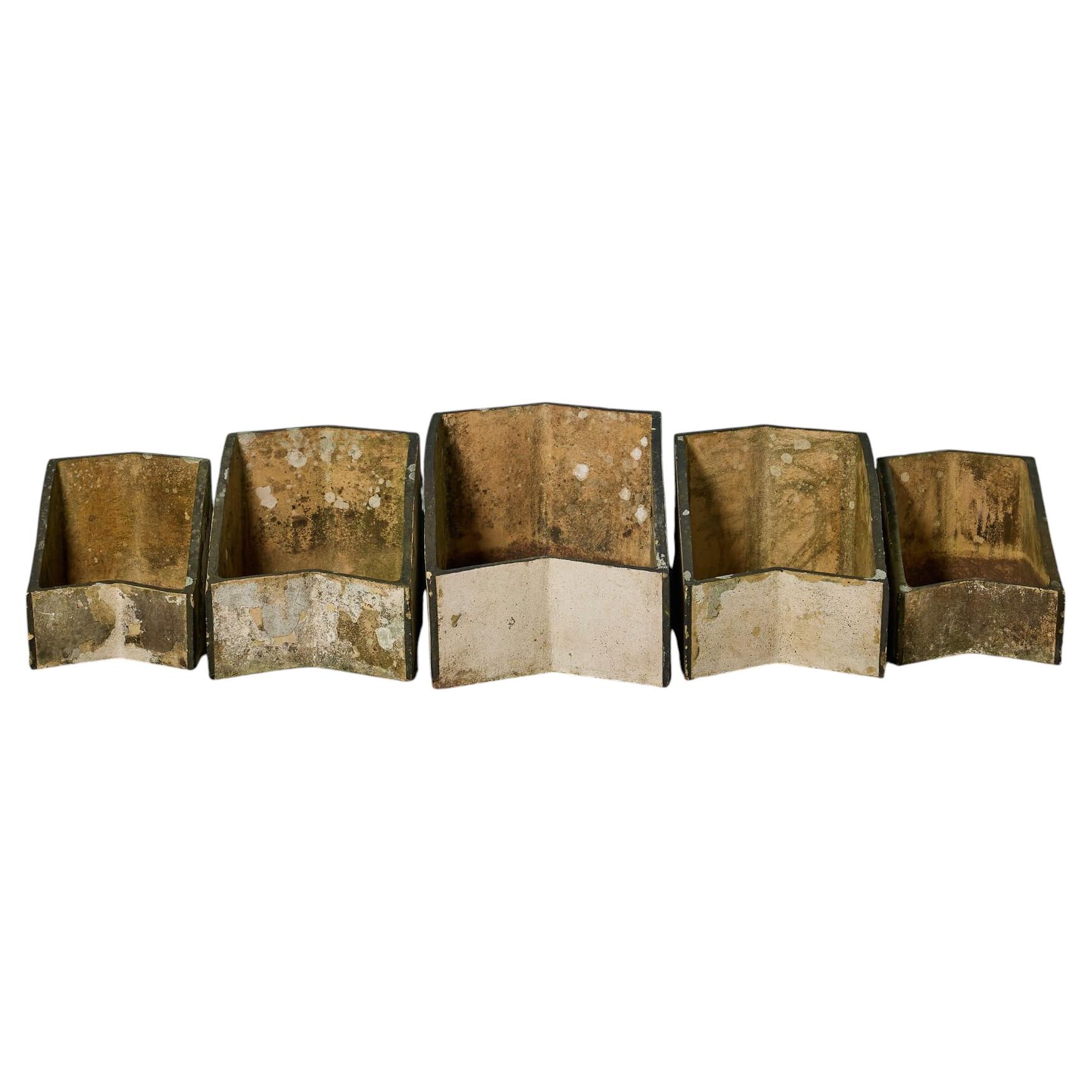 Set of 5 Midcentury Style Angular Stoneware Planters