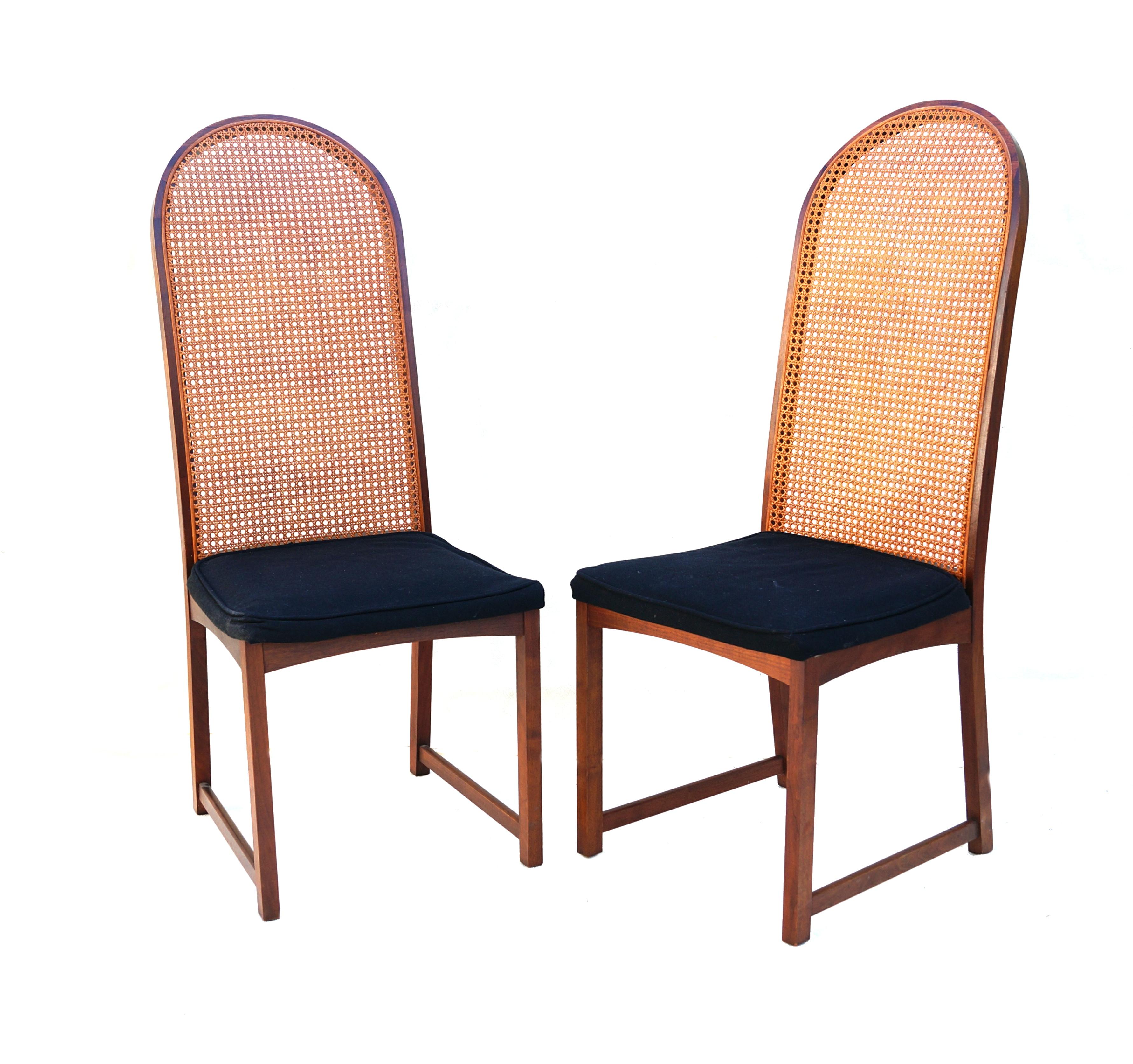 Set of 5 Milo Baughman curved cane back dining chairs.