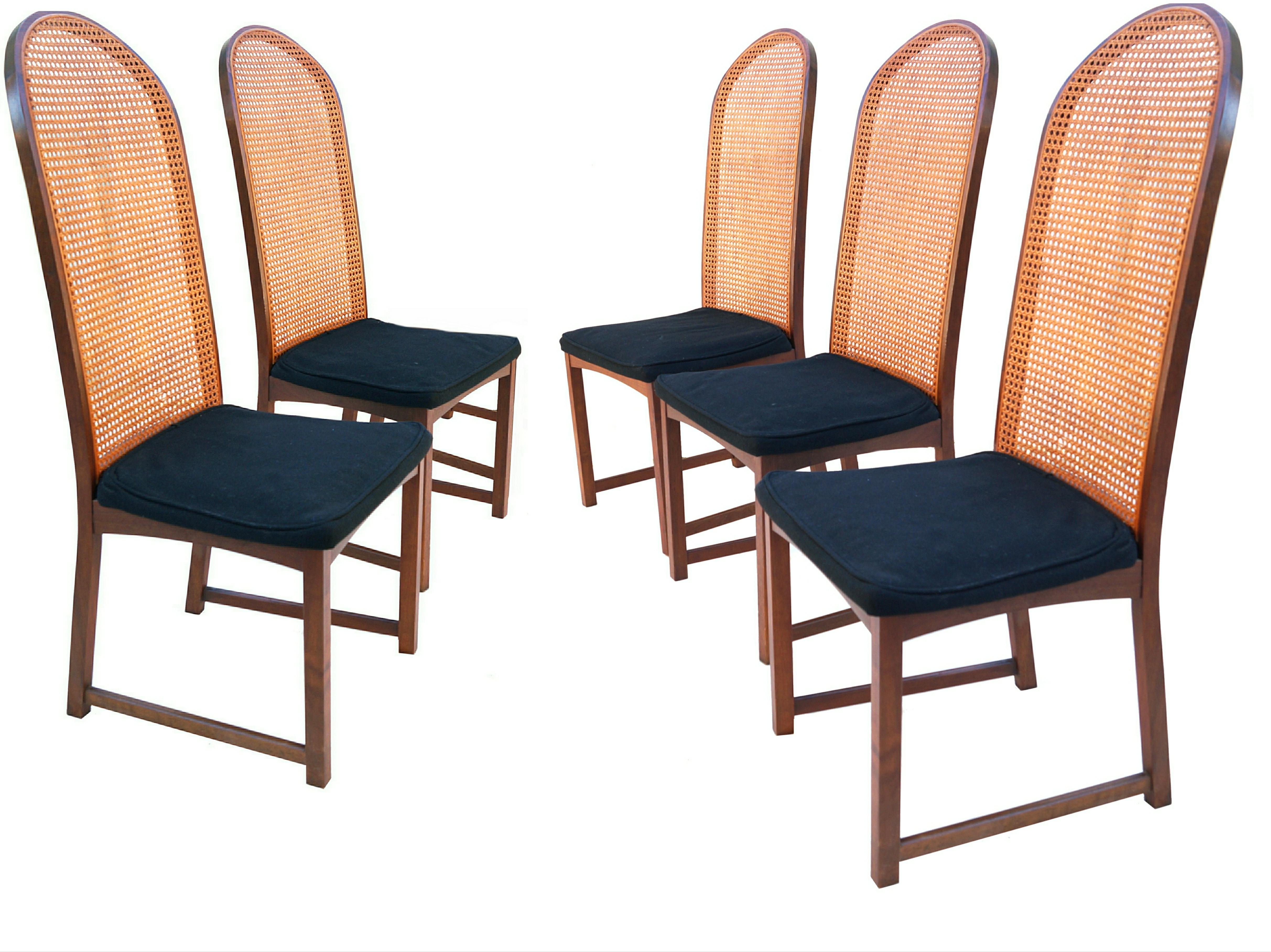 Mid-Century Modern Set of 5 Milo Baughman Curved Cane Back Dining Chairs