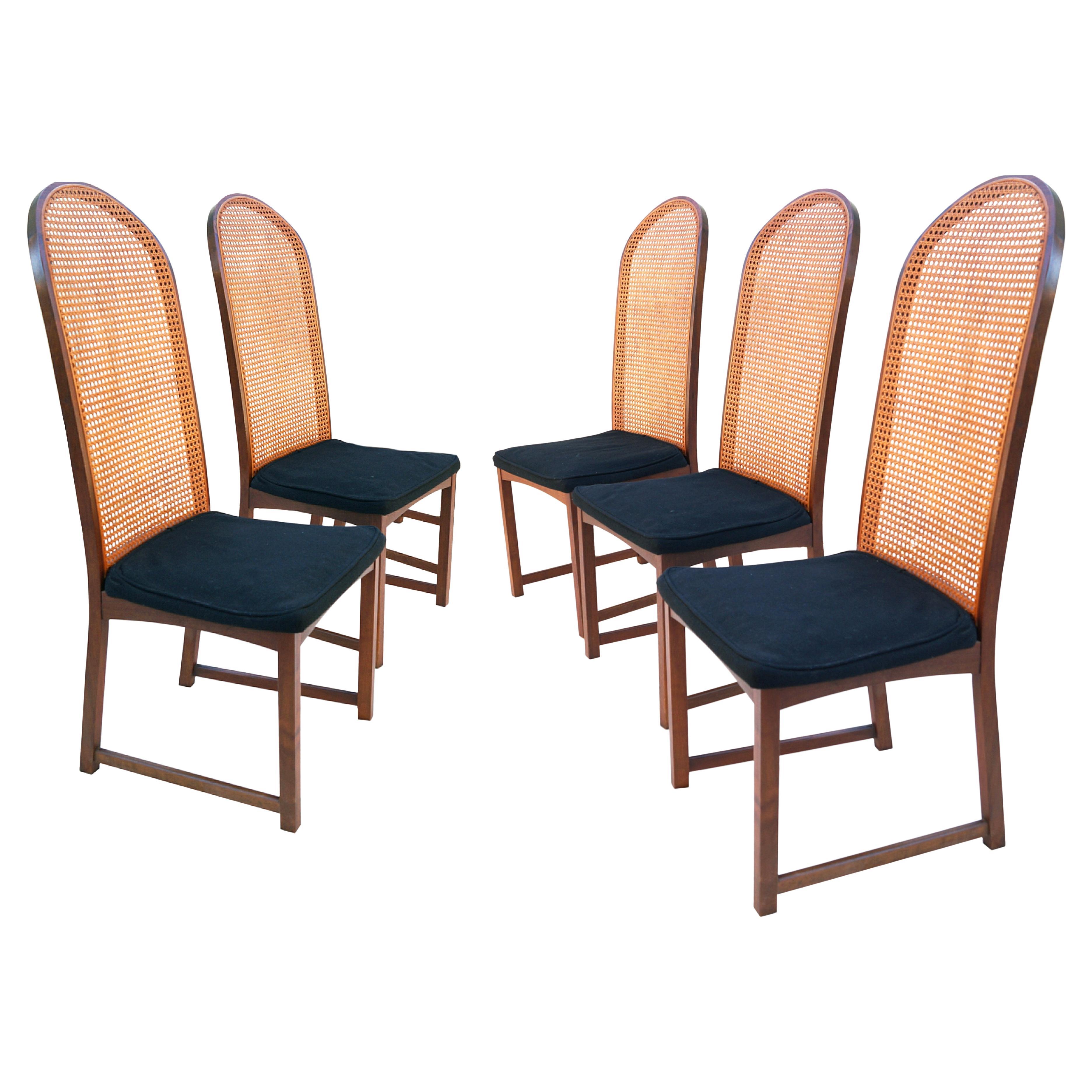 Set of 5 Milo Baughman Curved Cane Back Dining Chairs