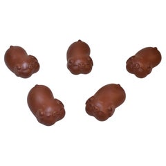 Set of 5 Mini Pigs Earthenware Pottery Tea Pets Paperweights