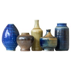 Ensemble de 5 vases miniatures en grès par Arthur Andersson, Wallakra, Suède, années 1950