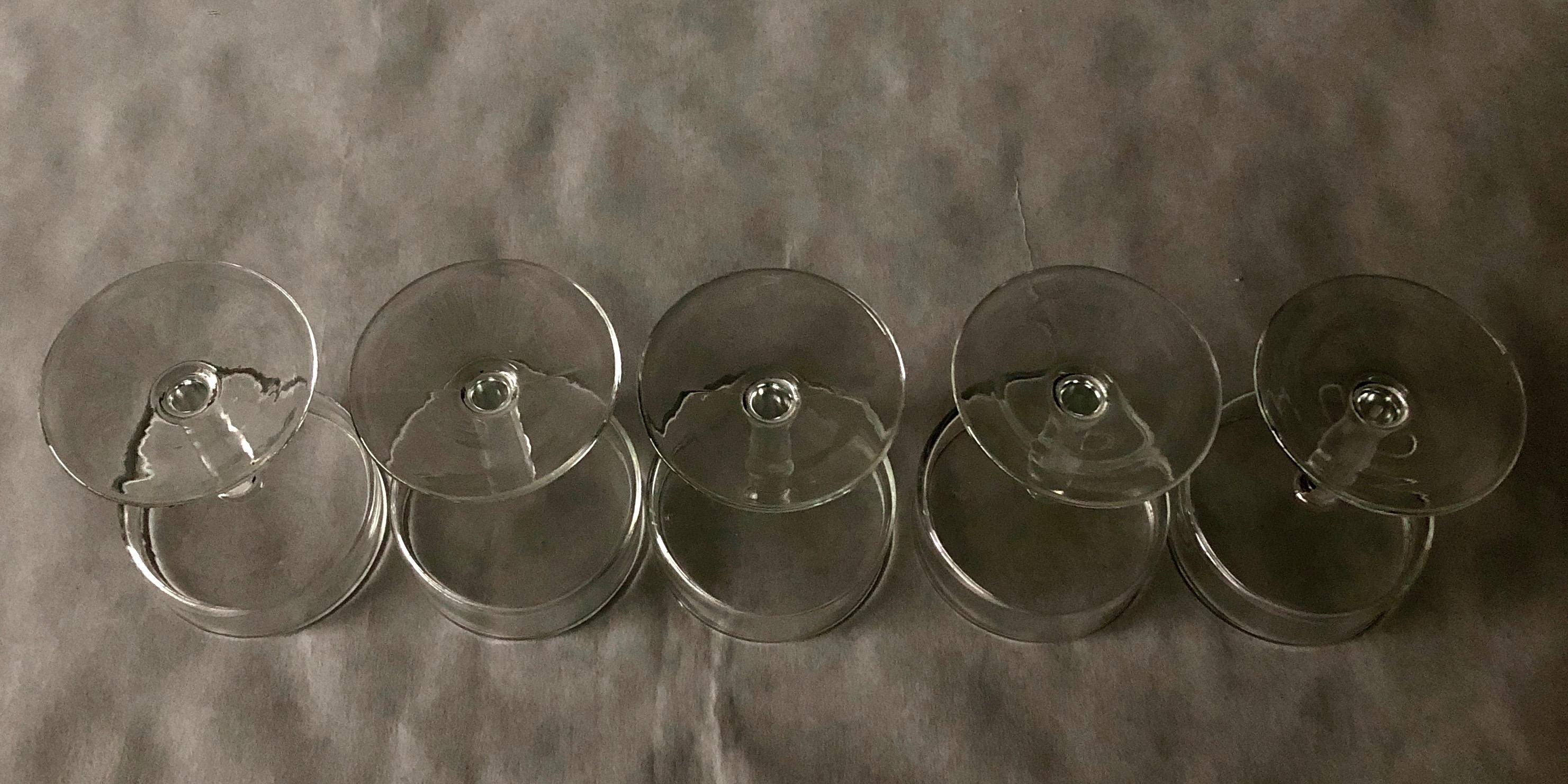 Set of 5 Minimalist Petite Glass Champagne Coupes / Sherbet Bowls with Stem For Sale 1