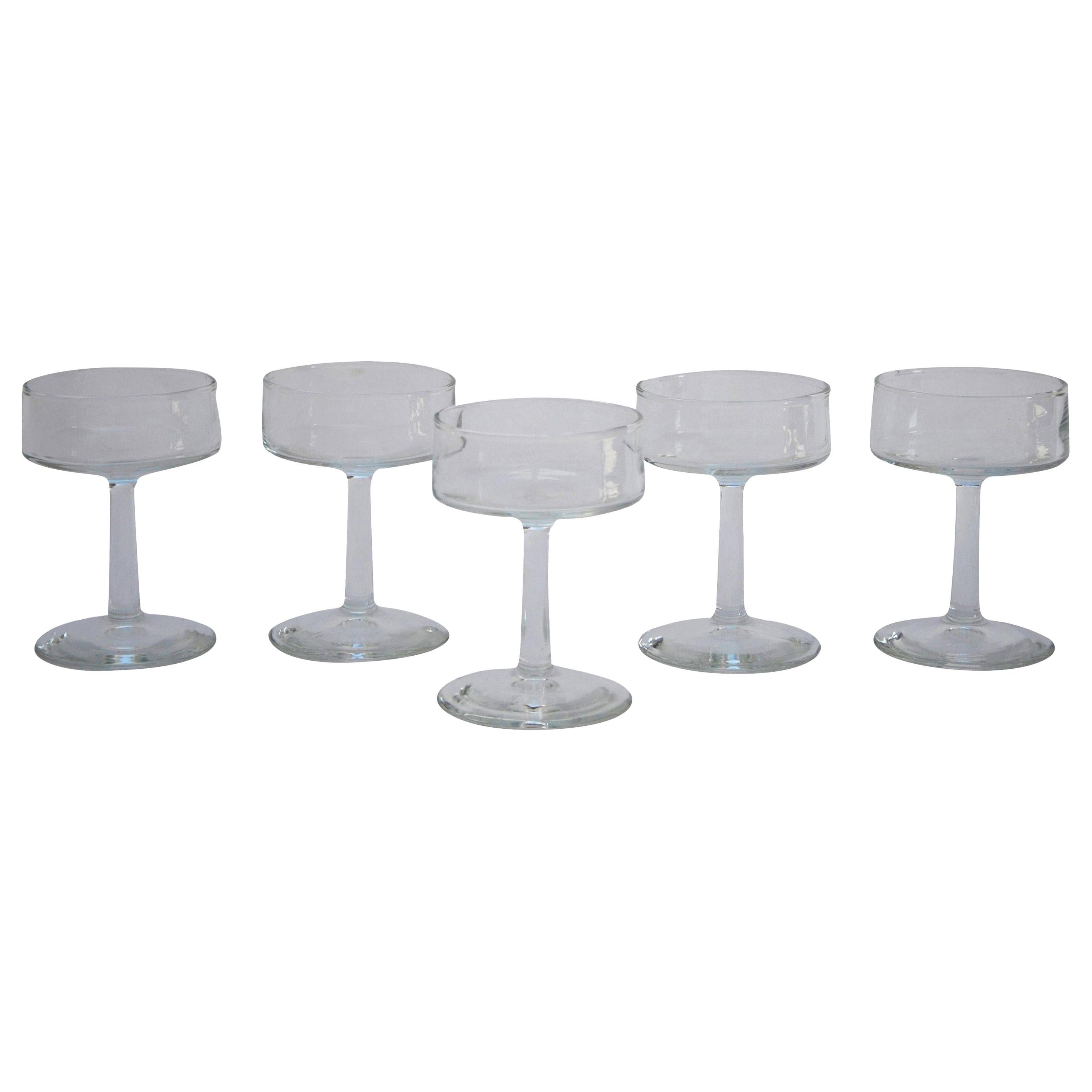 Set of 5 Minimalist Petite Glass Champagne Coupes / Sherbet Bowls with Stem For Sale