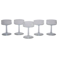 Retro Set of 5 Minimalist Petite Glass Champagne Coupes / Sherbet Bowls with Stem