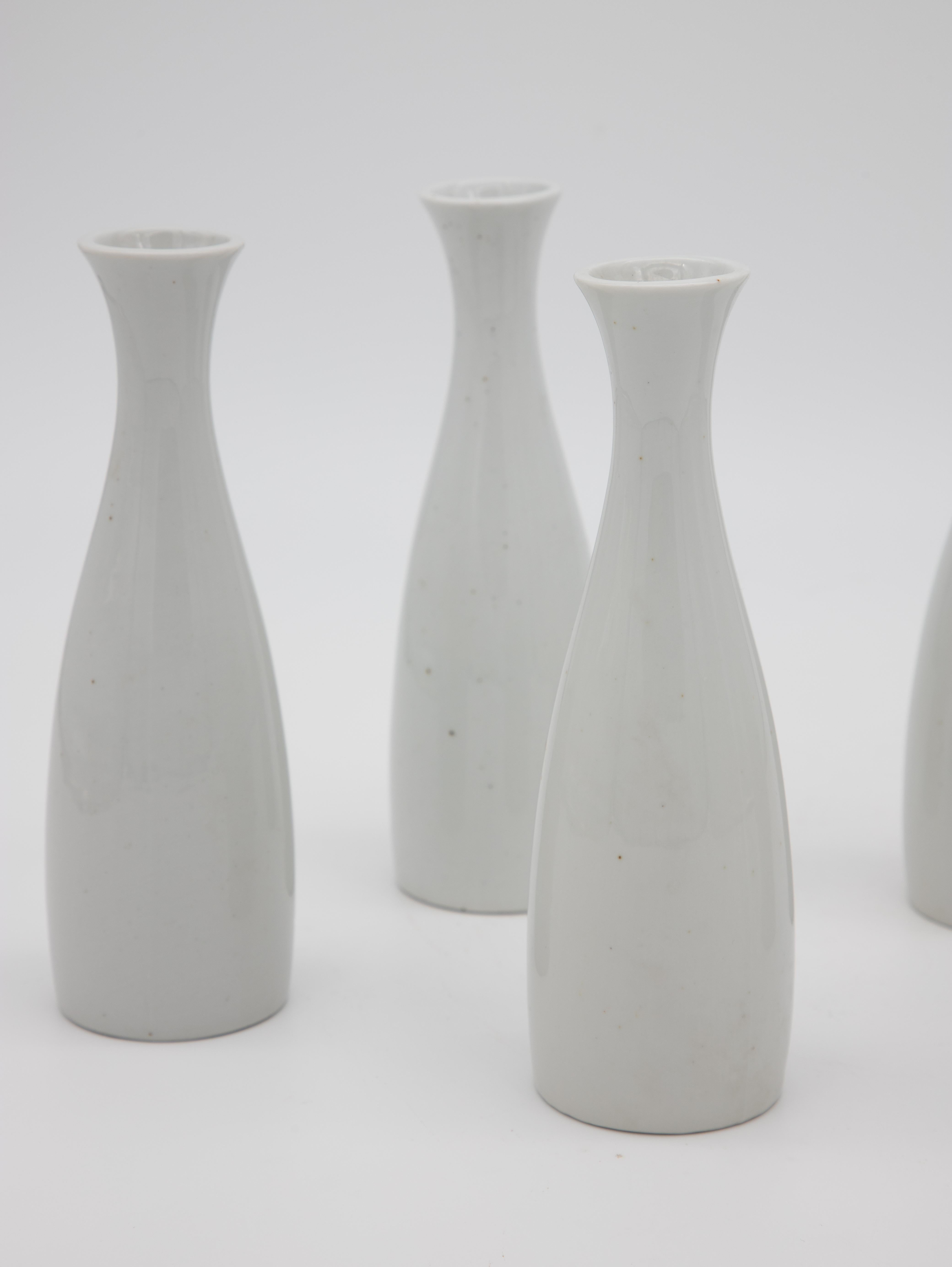 Contemporary Set of 5 Modern White Ceramic Bud Vases For Sale