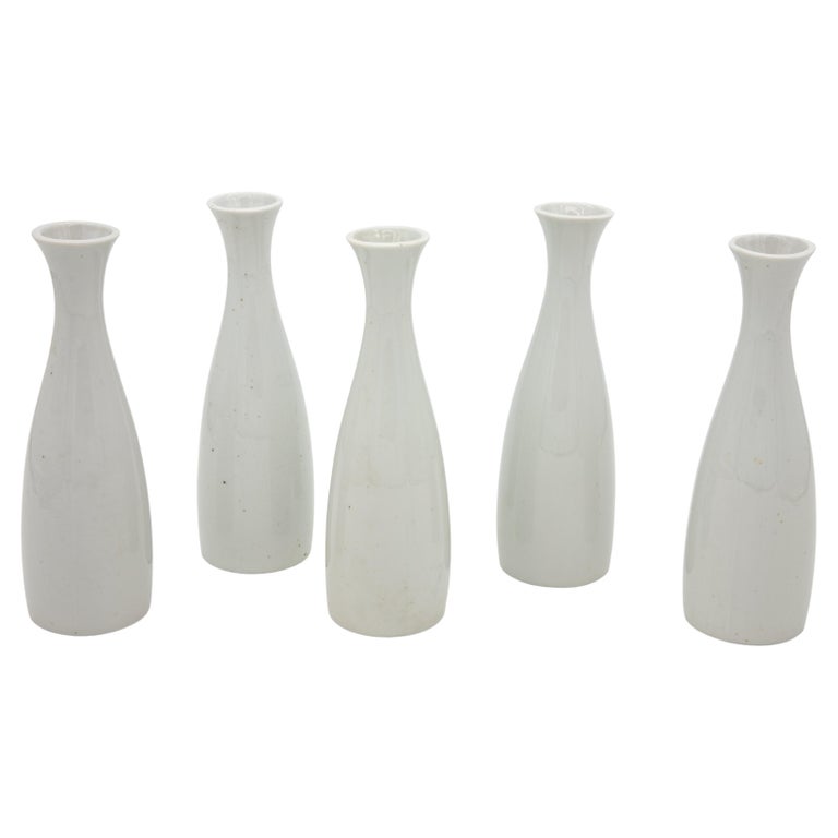 Set of 5 Modern White Ceramic Bud Vases For Sale at 1stDibs