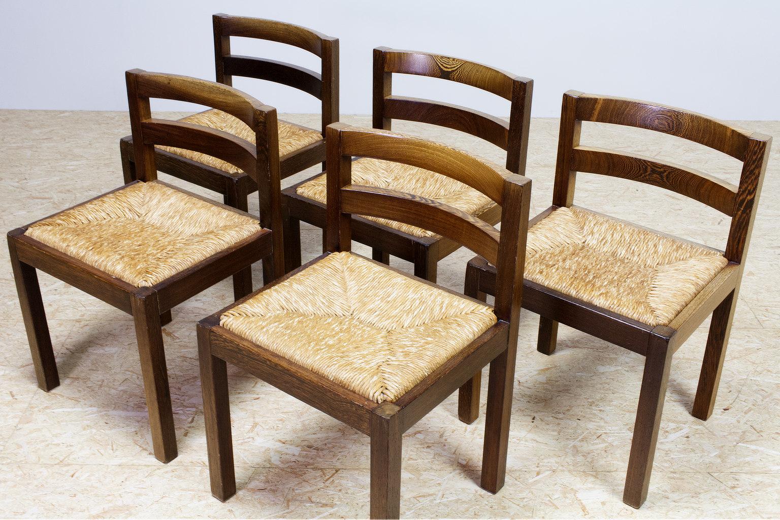 Mid-Century Modern Set of 5 Modernist Dining Room Chairs in Wengé, Midcentury Dutch Design