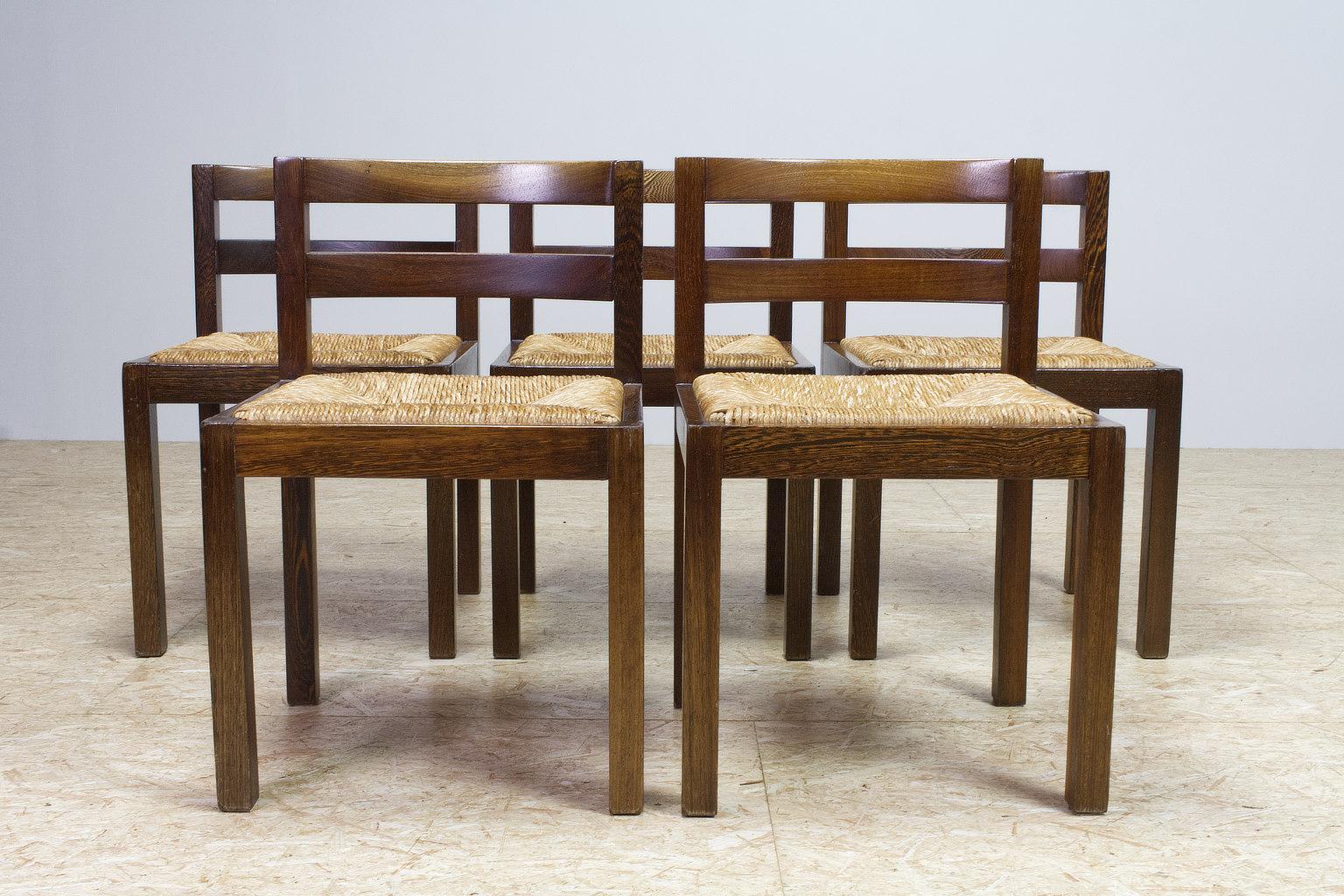 Set of 5 Modernist Dining Room Chairs in Wengé, Midcentury Dutch Design In Good Condition In Beek en Donk, NL