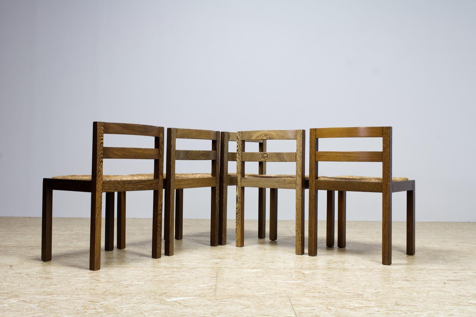 Mid-20th Century Set of 5 Modernist Dining Room Chairs in Wengé, Midcentury Dutch Design