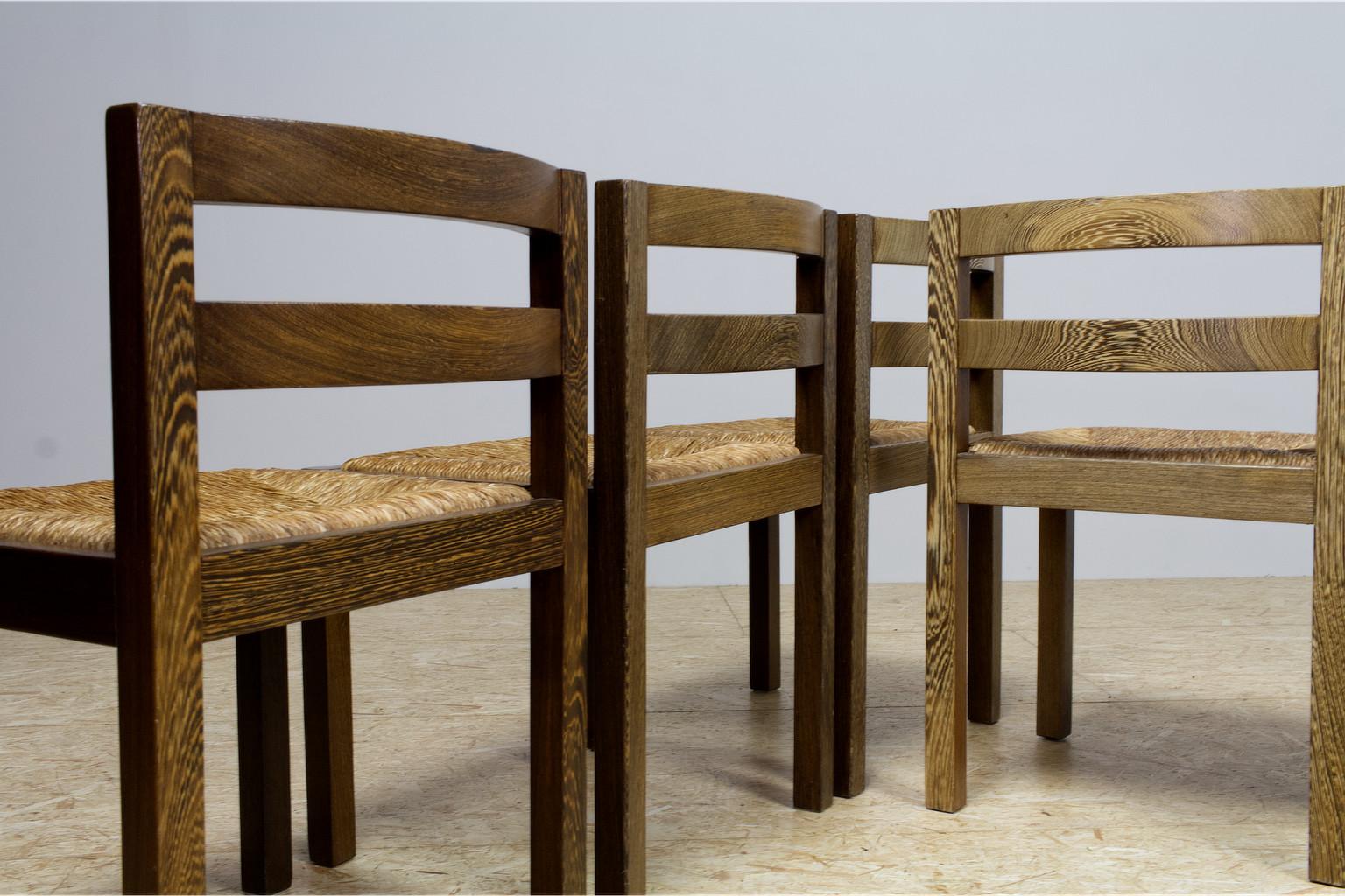 Rush Set of 5 Modernist Dining Room Chairs in Wengé, Midcentury Dutch Design
