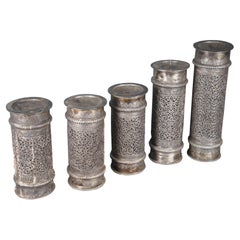 Set von 5 marokkanischen, netzförmigen, verzierten Kerzenständern aus Silber, 9" 13"