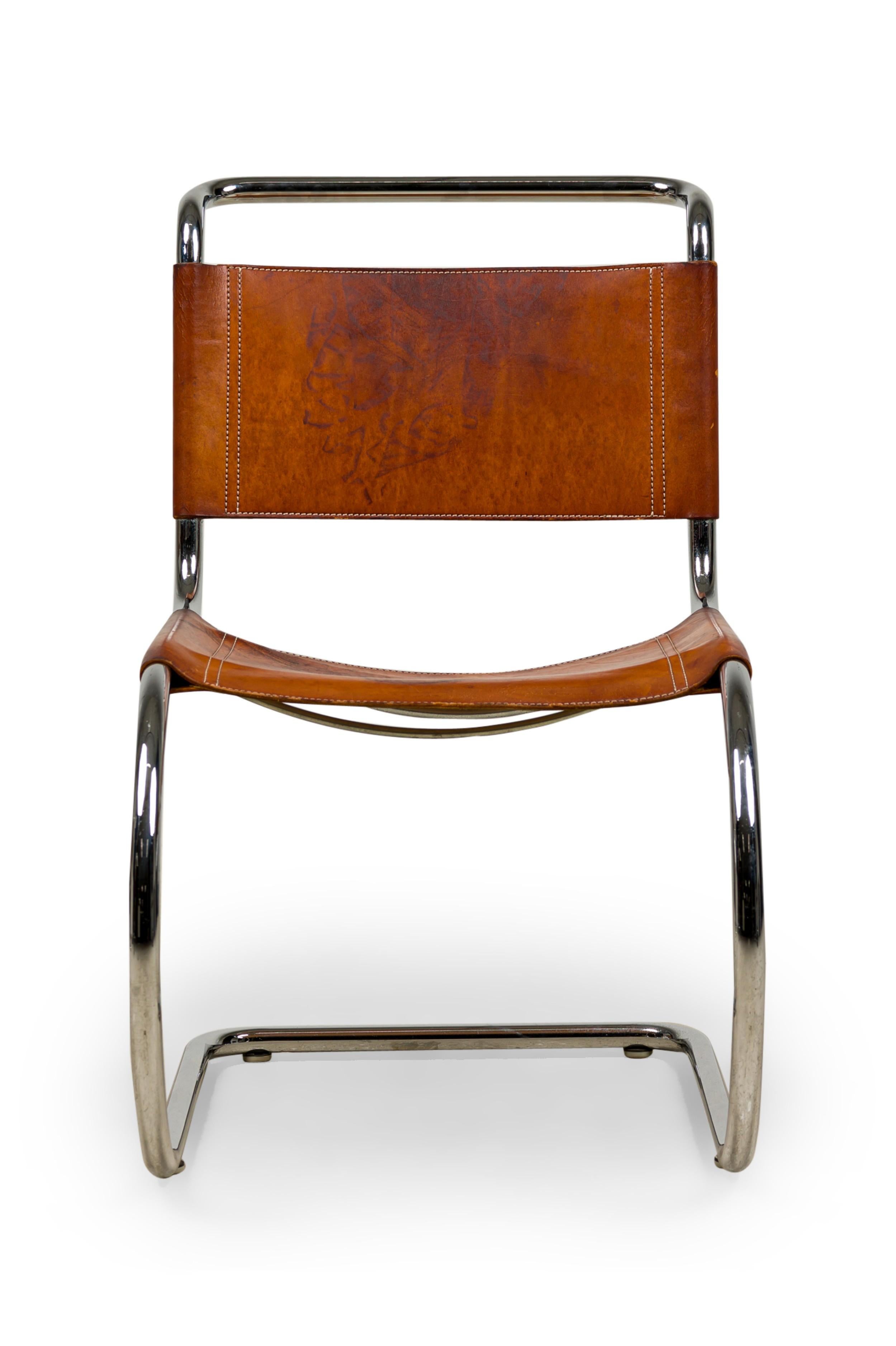 Set of 5 MR10 Cantilever brown leather and steel side chairs (MIES VAN DE ROHE for KNOLL INTL) (PRICED AS Set) NOTE: Condition and color of leather seat and back varies with each chair

Condition and color of leather seat and back varies with each