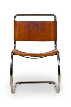 Set of 5 MR10 American Mid-Century Mies Van Der Rohe Leather and Steel Chairs