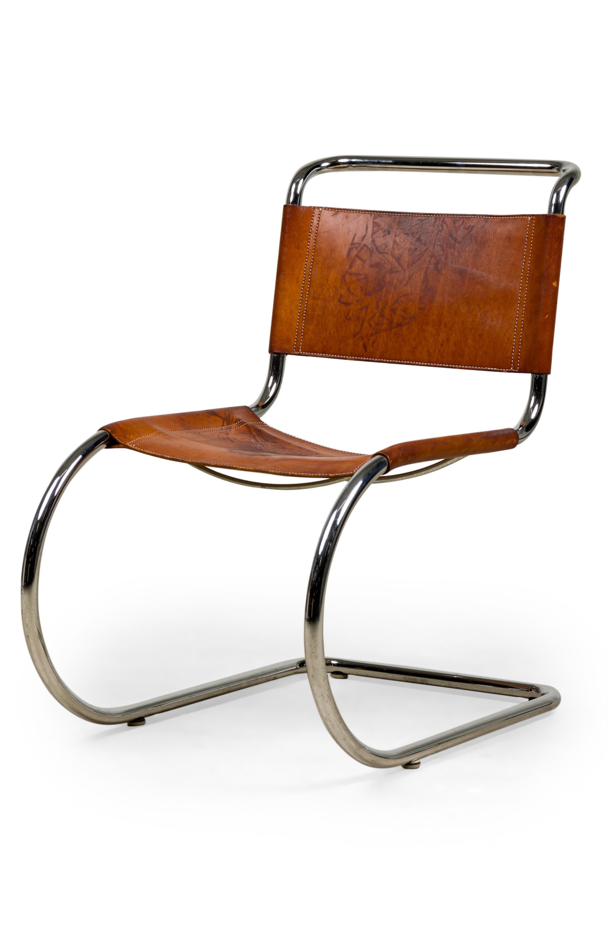 Mid-Century Modern Set of 5 MR10 American Mid-Century Mies Van Der Rohe Leather and Steel Chairs For Sale