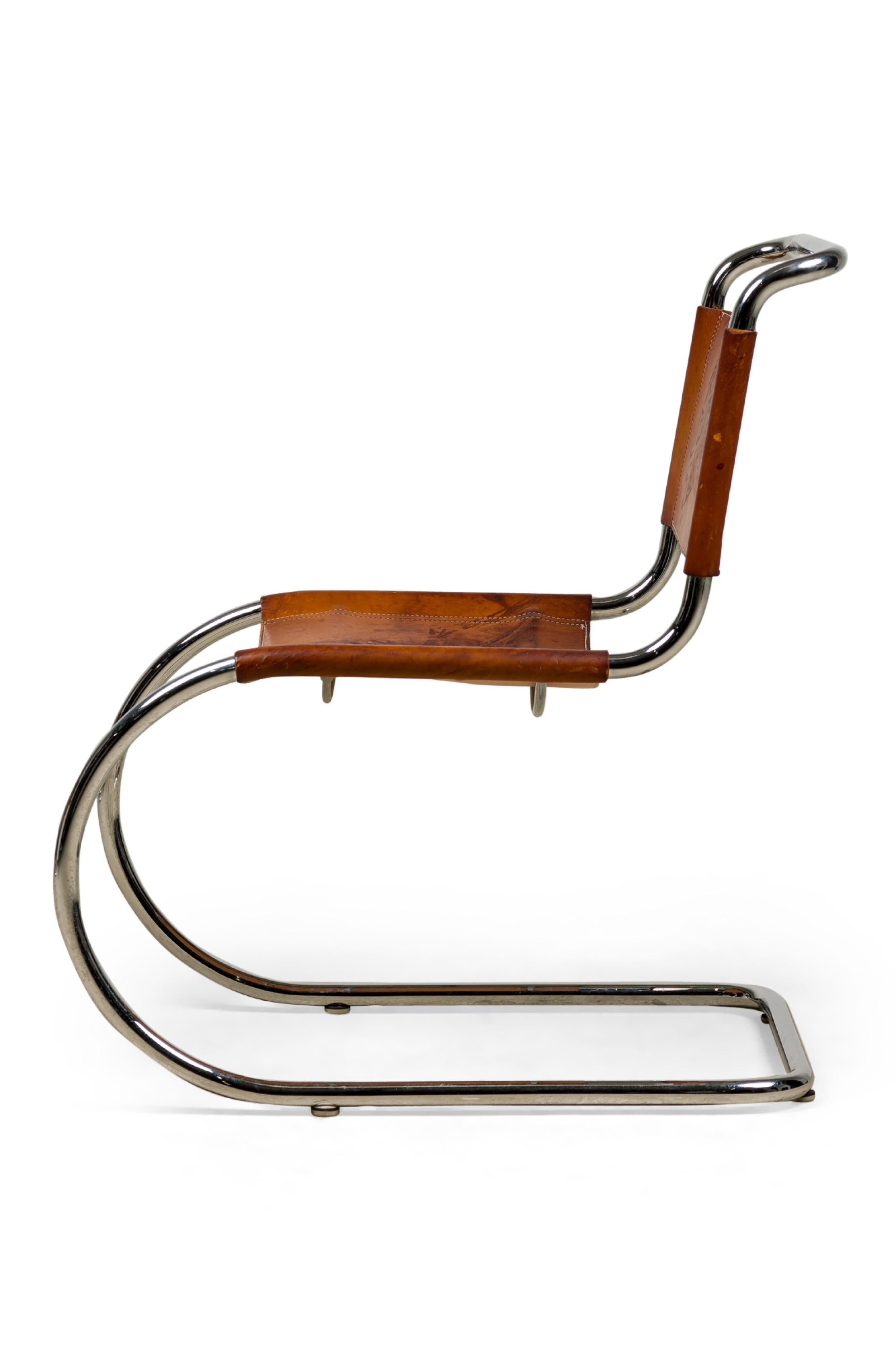 Hand-Crafted Set of 5 MR10 American Mid-Century Mies Van Der Rohe Leather and Steel Chairs For Sale