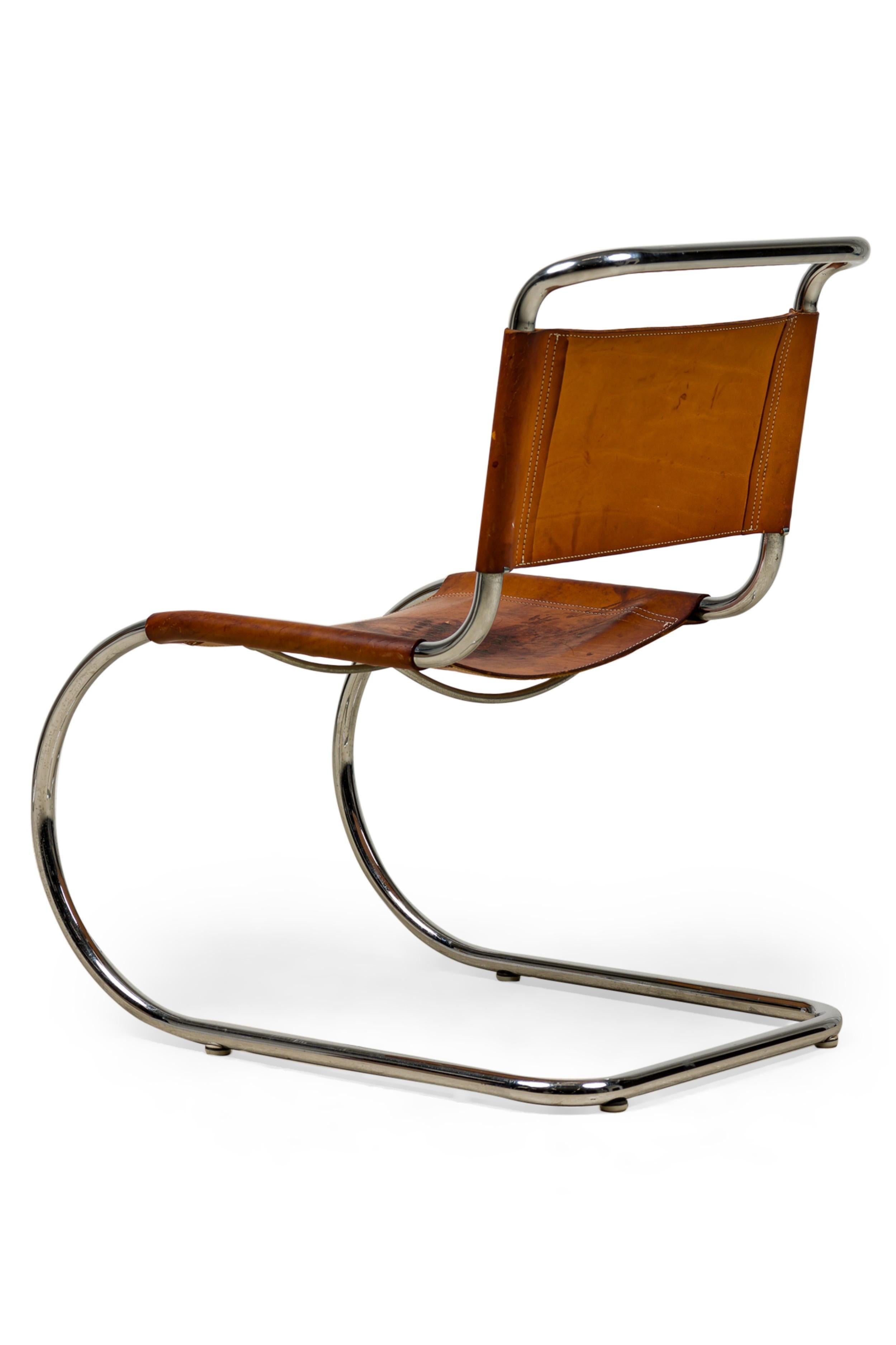 Set of 5 MR10 American Mid-Century Mies Van Der Rohe Leather and Steel Chairs In Good Condition For Sale In Queens, NY