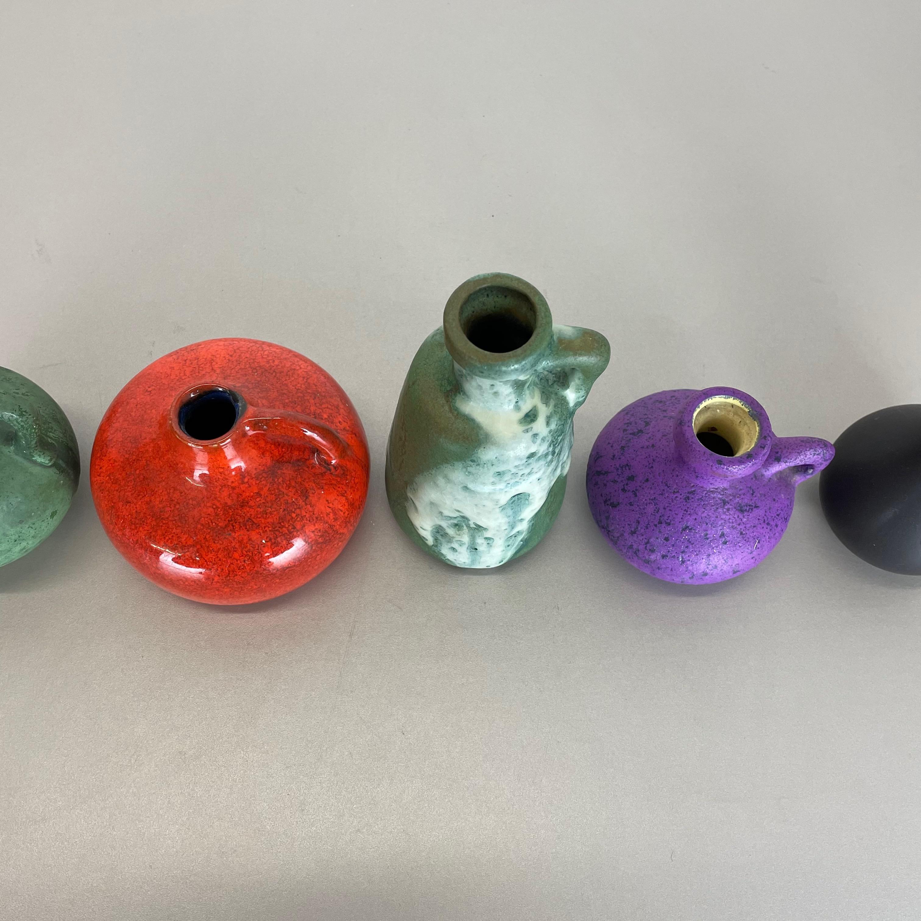 Set of 5 Multicolor Ceramic Pottery Vase Objects by Otto Keramik, Germany, 1970s For Sale 10