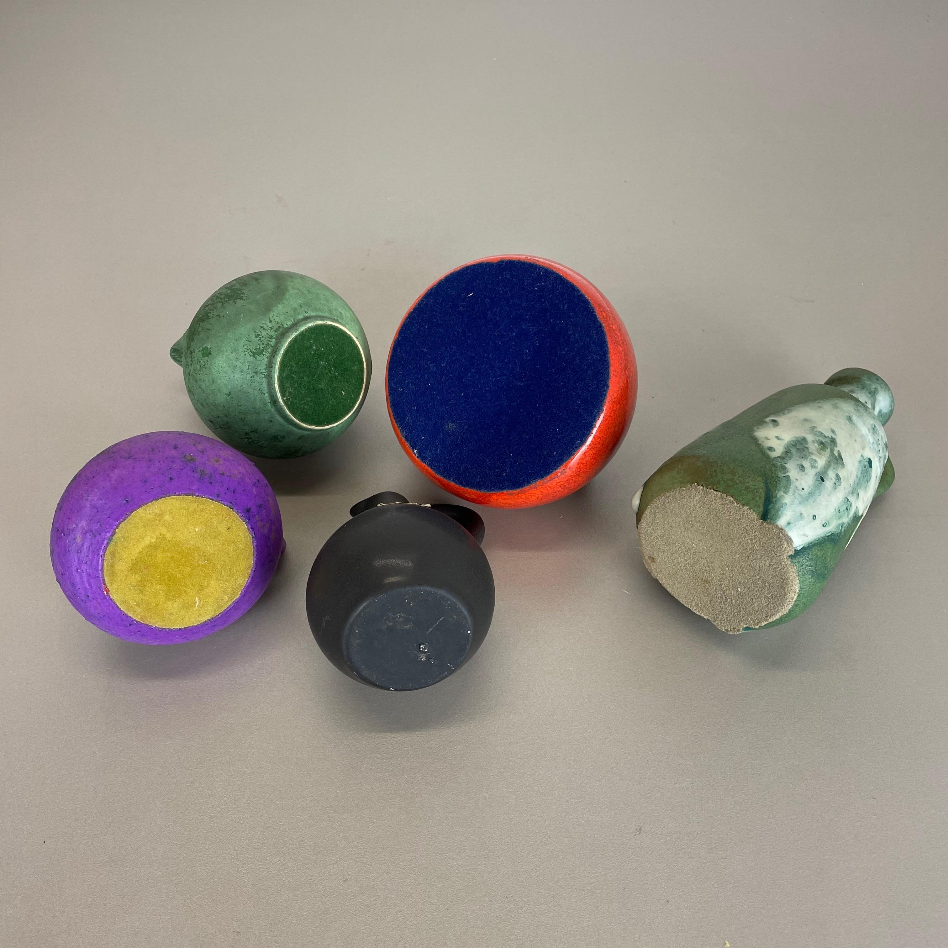 Set of 5 Multicolor Ceramic Pottery Vase Objects by Otto Keramik, Germany, 1970s For Sale 11
