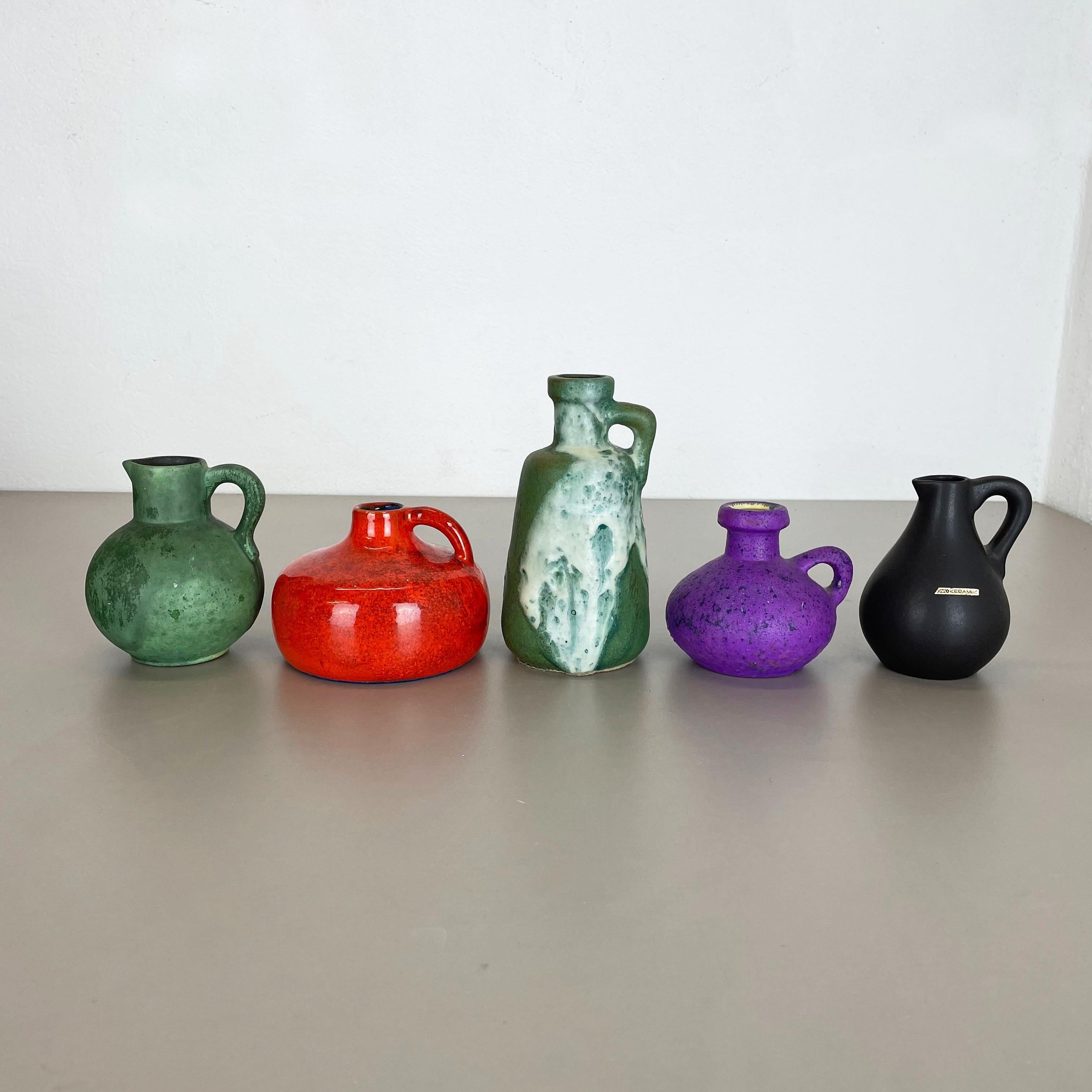 Mid-Century Modern Set of 5 Multicolor Ceramic Pottery Vase Objects by Otto Keramik, Germany, 1970s For Sale
