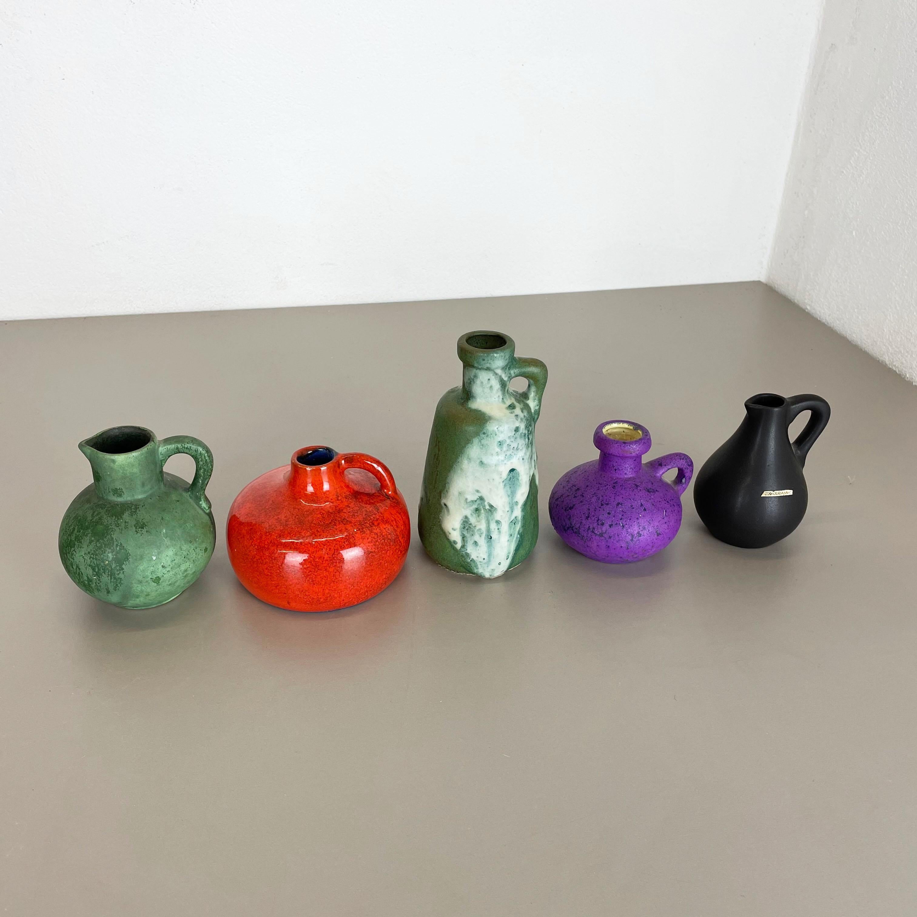 Set of 5 Multicolor Ceramic Pottery Vase Objects by Otto Keramik, Germany, 1970s In Good Condition For Sale In Kirchlengern, DE